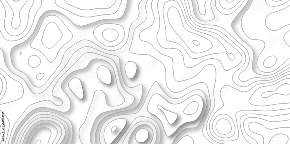 Topographic map background geographic line map with seamless white paper wave design. The black on white contours vector topography stylized height of the lines map.	 - obrazy, fototapety, plakaty 