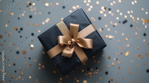 Luxurious Dark Blue Gift Box with Gold Ribbon - Minimalist Elegance for Special Occasions