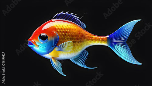 color fish cartoon. Pet fish emoji on a black background. fish illustration. fish cartoon funny face. fish isolated photo