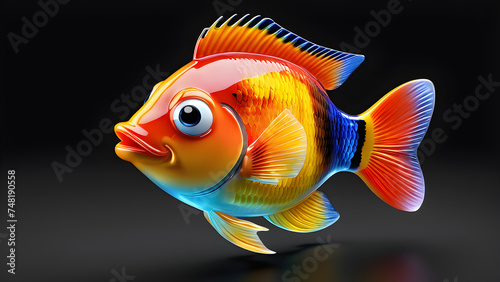 color fish cartoon. Pet fish emoji on a black background. fish illustration. fish cartoon funny face. fish isolated