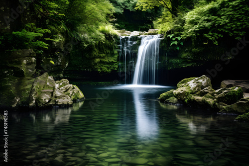 Nature's Symphony: Aesthetically Captivating Waterfall Scene Nestled in Untouched Forest