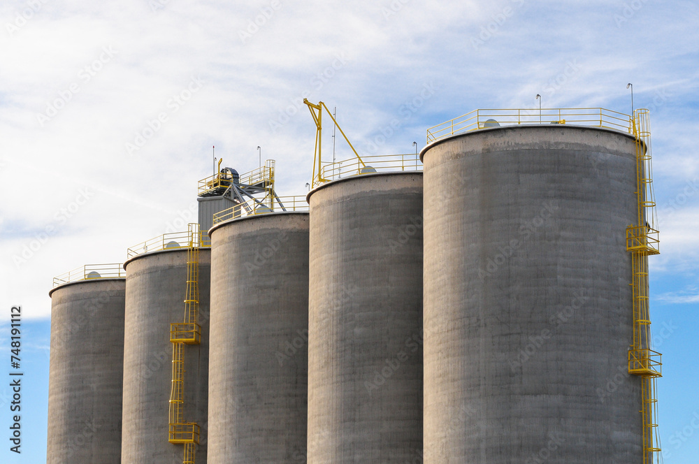 Partial upper view of concrete grain silos at a Mesa, Arizona, cannery Partial upper view of concrete grain silos at a Mesa, Arizona, cannery