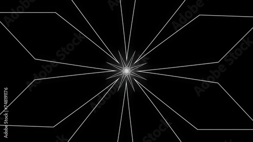 Geometric floral pattern with flashing movements. Animation. Cyber pattern with geometric lines on black background. Moving geometric pattern with hypnotic effect on black background