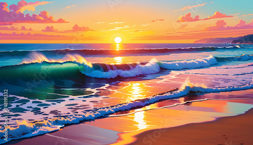 sea beach sunrise illustration