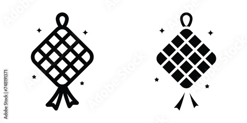 Ketupat icon illustration. Ketupat is a typical Southeast Asian maritime dish made from rice wrapped in a wrapper made from woven young coconut leaves, or sometimes from other palm leaves