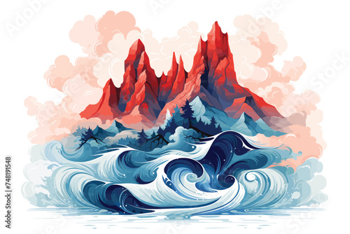 Wave  watercolor style on a white background. Vector illustration