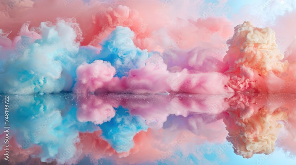 Cotton Candy Dream: Pastel colors mirrored in sugary delight on reflective surface