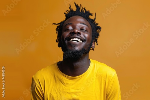 emotional portrait of happy black man. ai generated