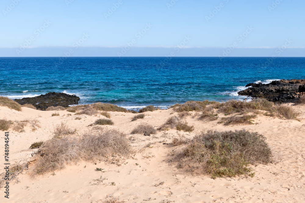Beach and sand dunes at Corralejo, Fuerteventura, Canary islands