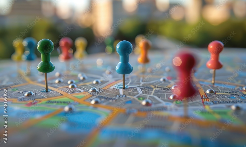 A colorful pins on a map A colorful pins on a map