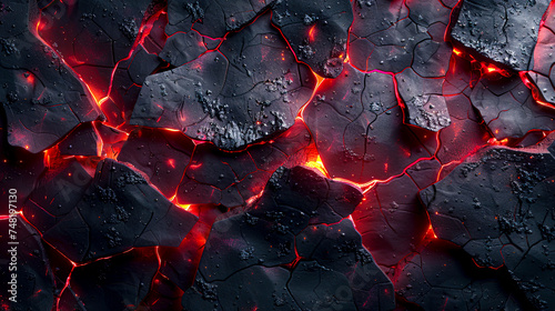 Volcanic Eruption Texture, Lava Cracks on Dark Surface created with Generative AI technology