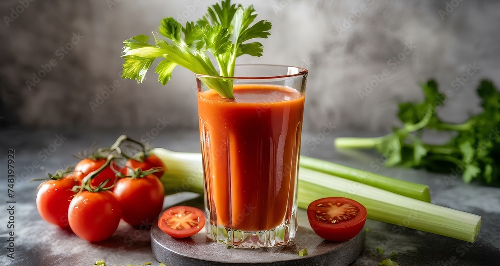 Healthy food in heart and cholesterol diet concept on vintage boards . Photo of glass of tomato juice with celery garnish, food photography Healthy food in heart and cholesterol diet concept on vintage boards . Photo of glass of tomato juice with celery garnish, food photography