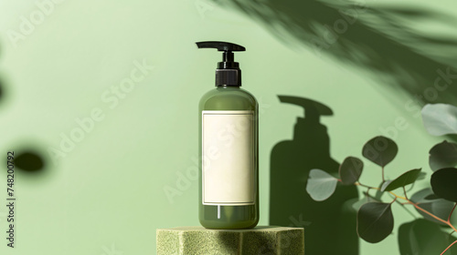 Shampoo bottle label on green background mockup, 8oz shampoo bottle for product label mockup
