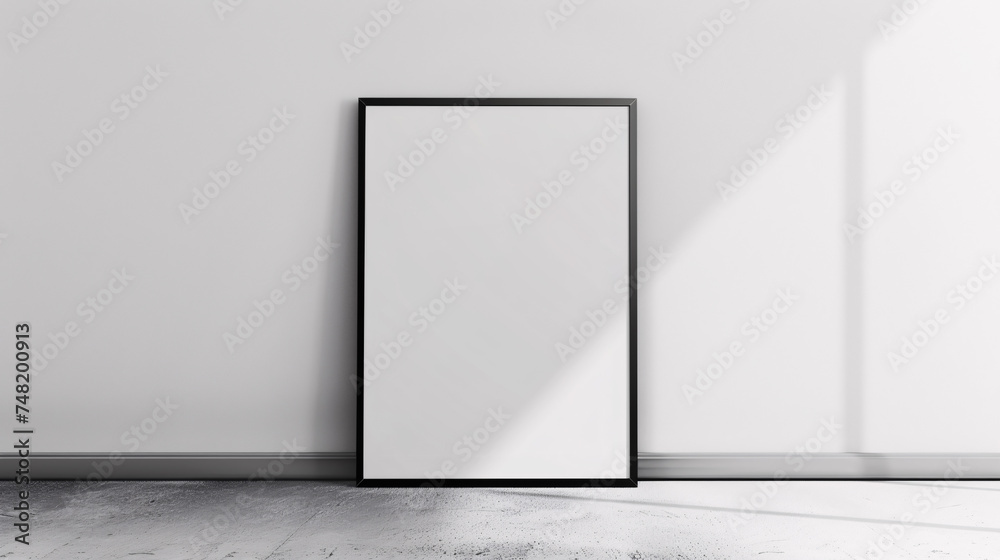 black photo frame on floor in a empty room mockup black photo frame on floor in a empty room mockup