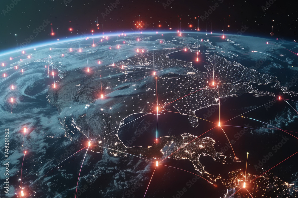 Obraz premium A map of the united states is shown from space