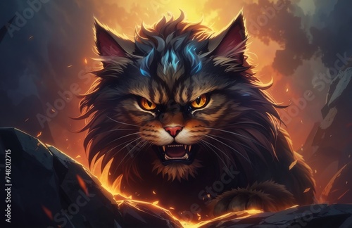 Fantasy Illustration of a angry cat