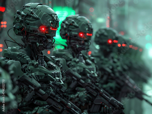 Military communication systems operated by cyborgs ensuring encrypted unhackable links across all units