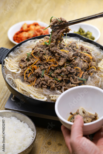 Seoul style beef bulgogi pot, Korean BBQ hotpot dish

