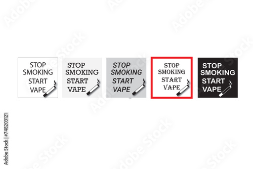 Poster with vaporizer in vintage style lettering stop smoking start vape drawing with chalk on chalkboard background.