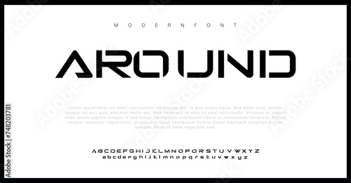 Around Lettering Minimalist Fashion. Elegant alphabet letters serif font and number. Typography fonts regular uppercase, lowercase.