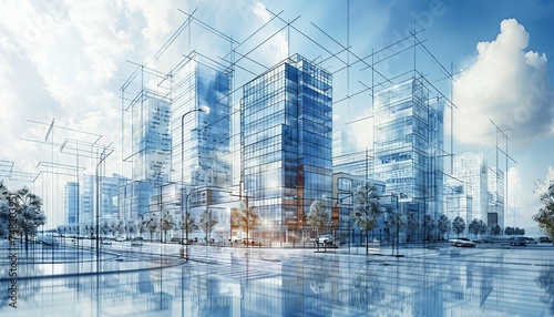 Commercial Real Estate Development Blueprinting, blueprinting for commercial real estate development with an image featuring developers and investors planning office buildings, AI
