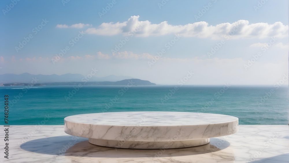 Obraz premium empty marble product display podium with sea , ocean background