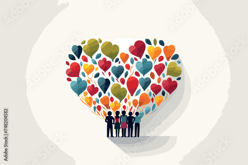 heart or love icons and hand as tree - concept vector. This graphic also represents harmony & peace, spreading love, empathy and compassion