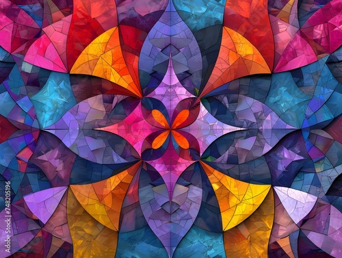 Colorful Geometric Abstract Floral Mosaic Art