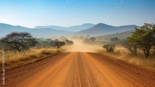 Background A dusty road leading to the entrance of a game reserve.