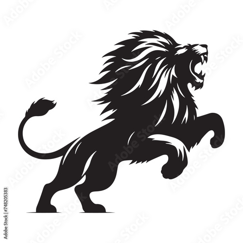 Prowling Danger: Vector Silhouette of Attacking Lion - Capturing the Ferocity and Power of the King of the Jungle. Vector Lion, Lion SIlhouette