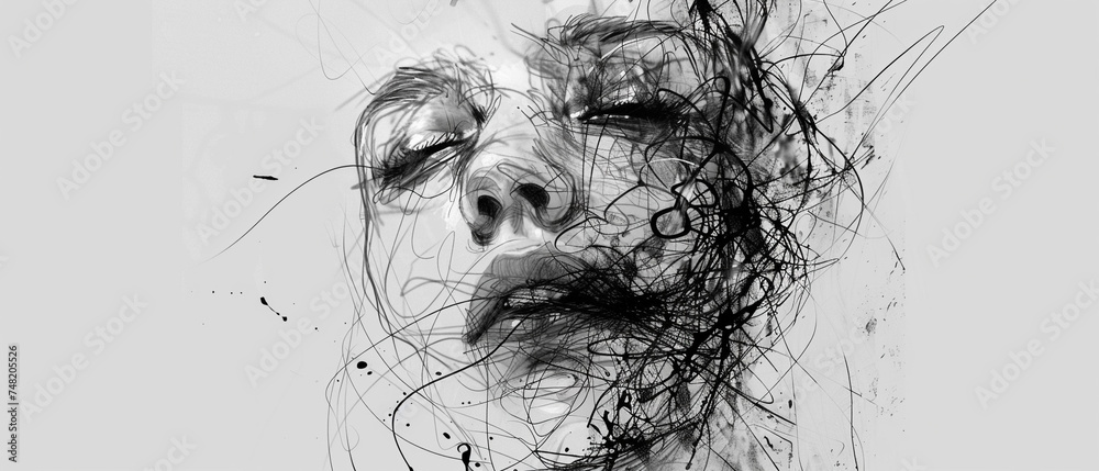 Sketchy minimalist portrait art focusing on expressive lines and the rawness of human emotion - obrazy, fototapety, plakaty 