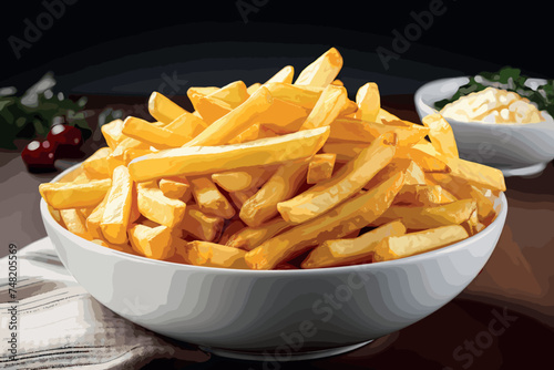 French fries in bowl isolated on white background