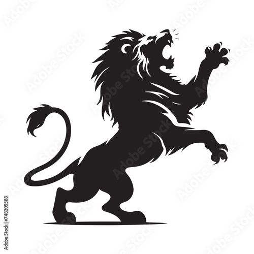 Prowling Danger: Vector Silhouette of Attacking Lion - Capturing the Ferocity and Power of the King of the Jungle. Vector Lion, Lion SIlhouette