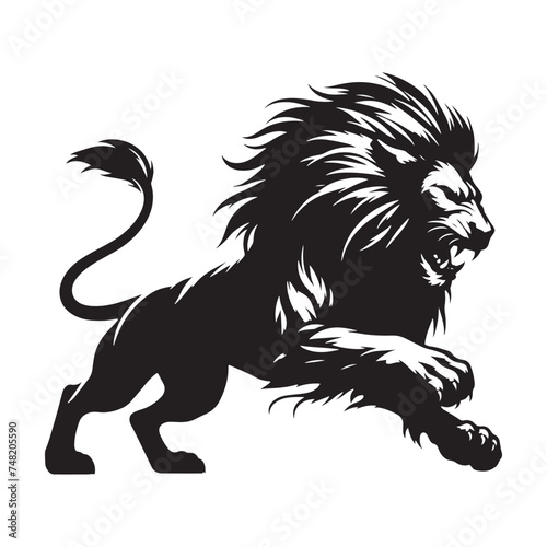 Prowling Danger: Vector Silhouette of Attacking Lion - Capturing the Ferocity and Power of the King of the Jungle. Vector Lion, Lion SIlhouette