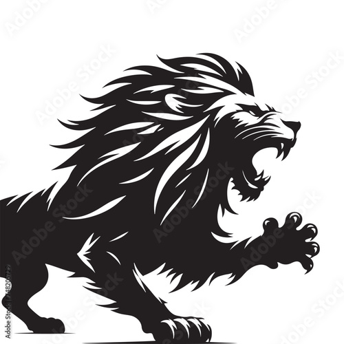 Fototapeta Naklejka Na Ścianę i Meble -  Prowling Danger: Vector Silhouette of Attacking Lion - Capturing the Ferocity and Power of the King of the Jungle. Vector Lion, Lion SIlhouette