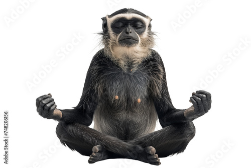 Guenon meditating isolated on transparent background. Generative ai photo