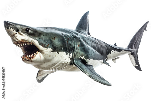 great white shark attacking isolated on transparent background. Generative ai