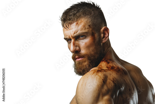 brutal dangerous attractive man close up isolated on transparent background. Generative ai