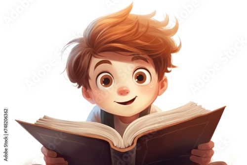 portrait of cute boy reading book on white background cartoon © vectorstory