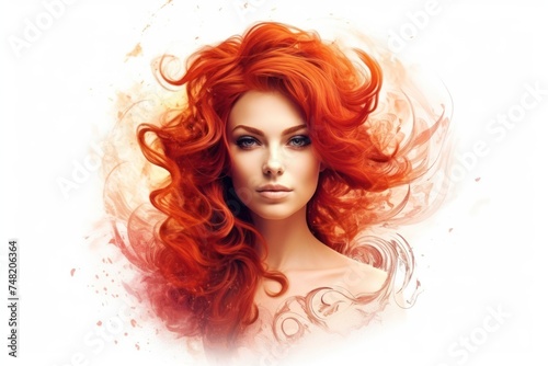 red-haired woman according to the horoscope with symbol of leo and hair in shape of fire © vectorstory