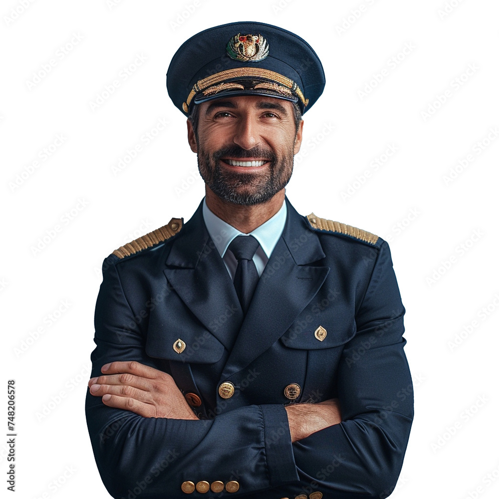 Photo of a pilot smiling on transparent background Photo of a pilot smiling on transparent background