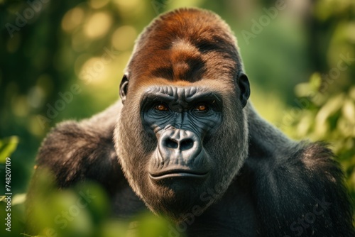 Gorilla face portrait. Big monkey endangered species © SD Danver