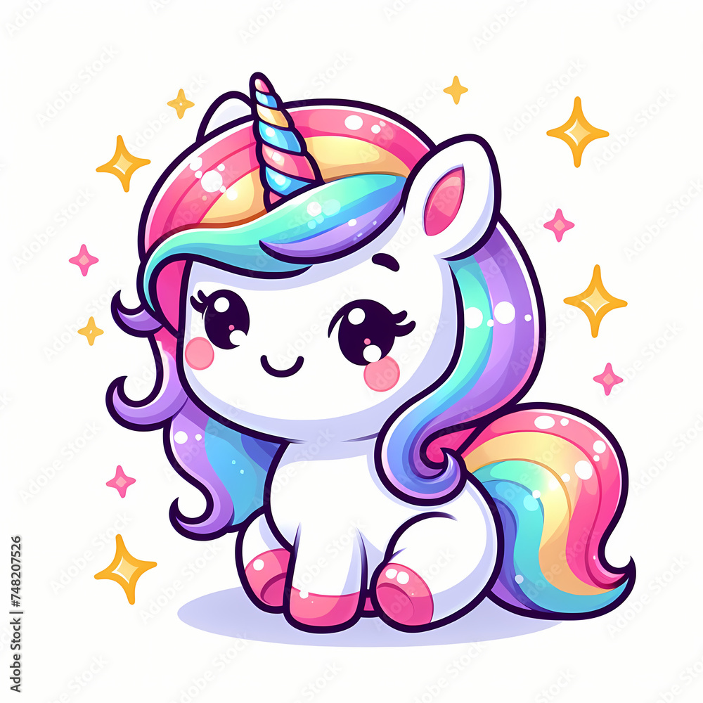 Fototapeta premium Cute Rainbow Unicorn Illustration on white background