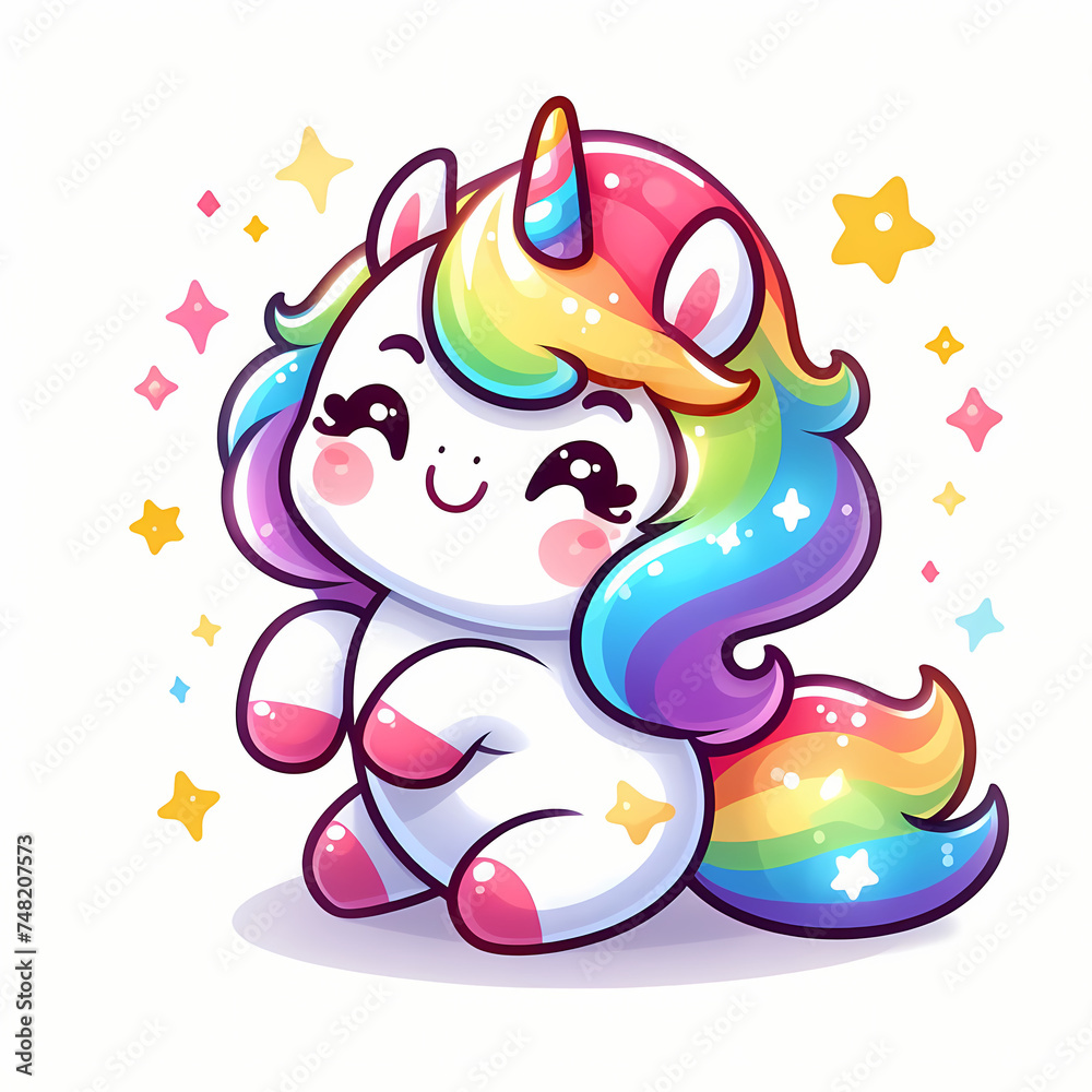 Fototapeta premium Cute Rainbow Unicorn Illustration on white background