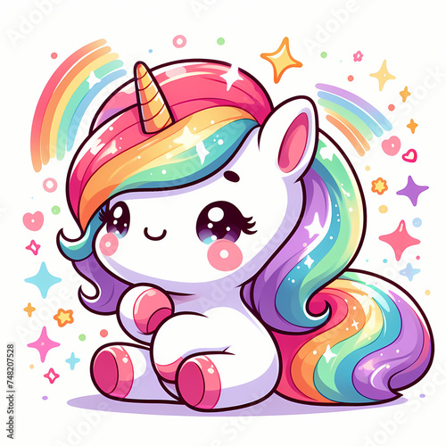 Cute Rainbow Unicorn Illustration on white background