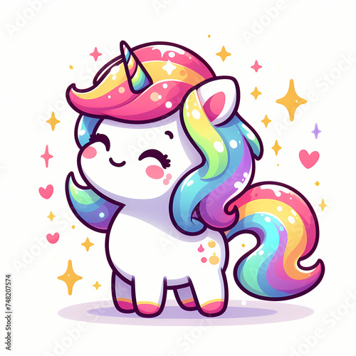 Cute Rainbow Unicorn Illustration on white background