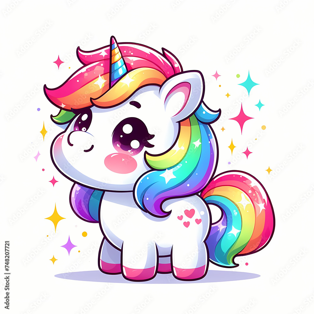 Fototapeta premium Cute Rainbow Unicorn Illustration on white background