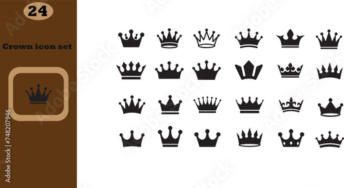Crown icon set. Crown sign collection.