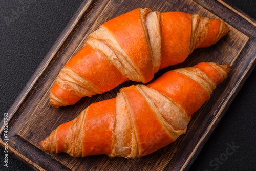 Delicious fresh, crispy French croissants with sweet filling