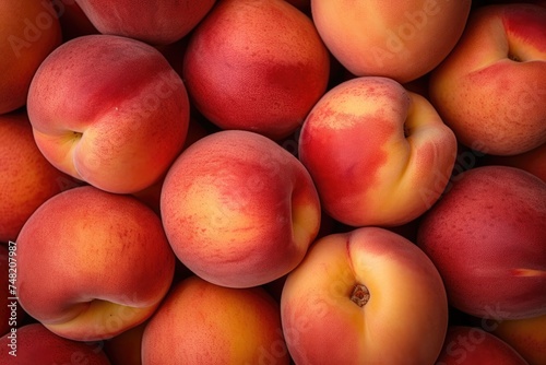 Peaches background, top view. Ripe peach close-up view